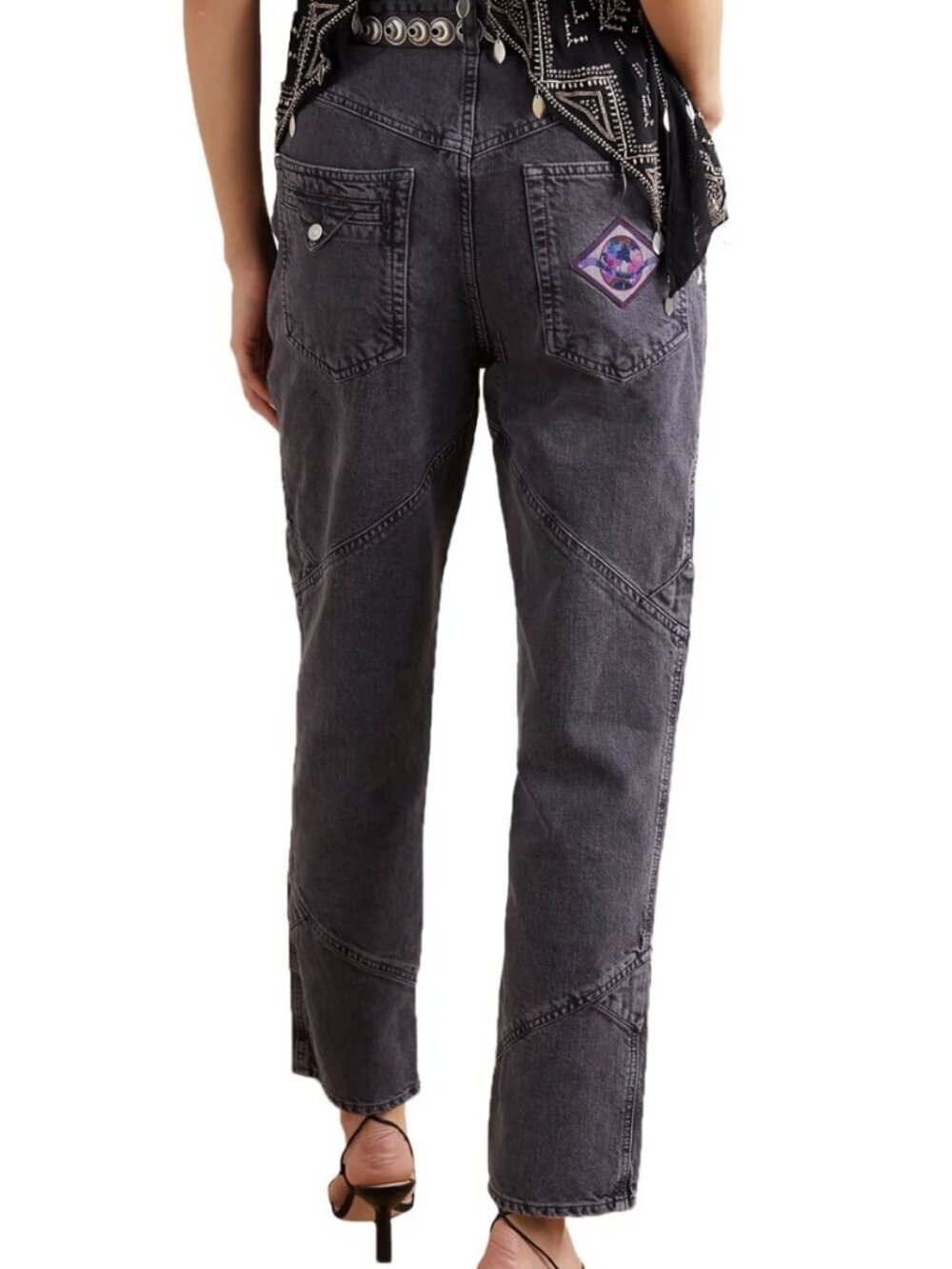 Isabel Marant High-Rise Washed Black Jeans with Purple Patch